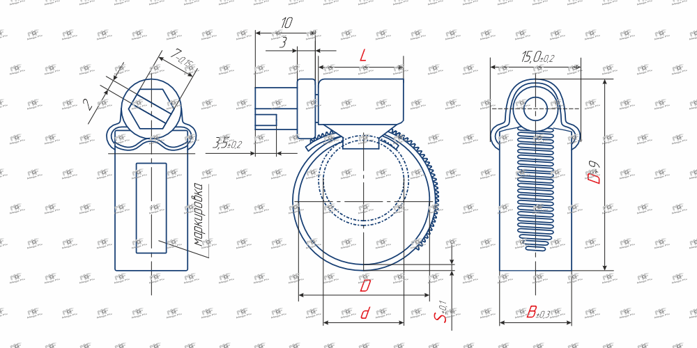 Схема червячного хомута MGF W2 12 мм